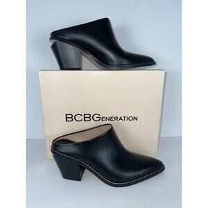 BCBGeneration Demi Shoes Womens Size 8 Black Slip On Mules Block Heels 34BC1181